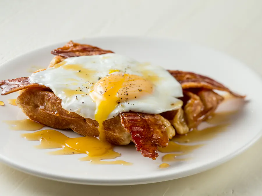 Savory brunch waffle with egg and bacon